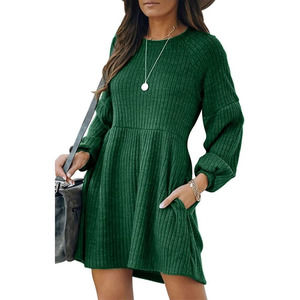 NEW Sweater Dress Crewneck Ribbed Knit High Waist Swing Tunic L